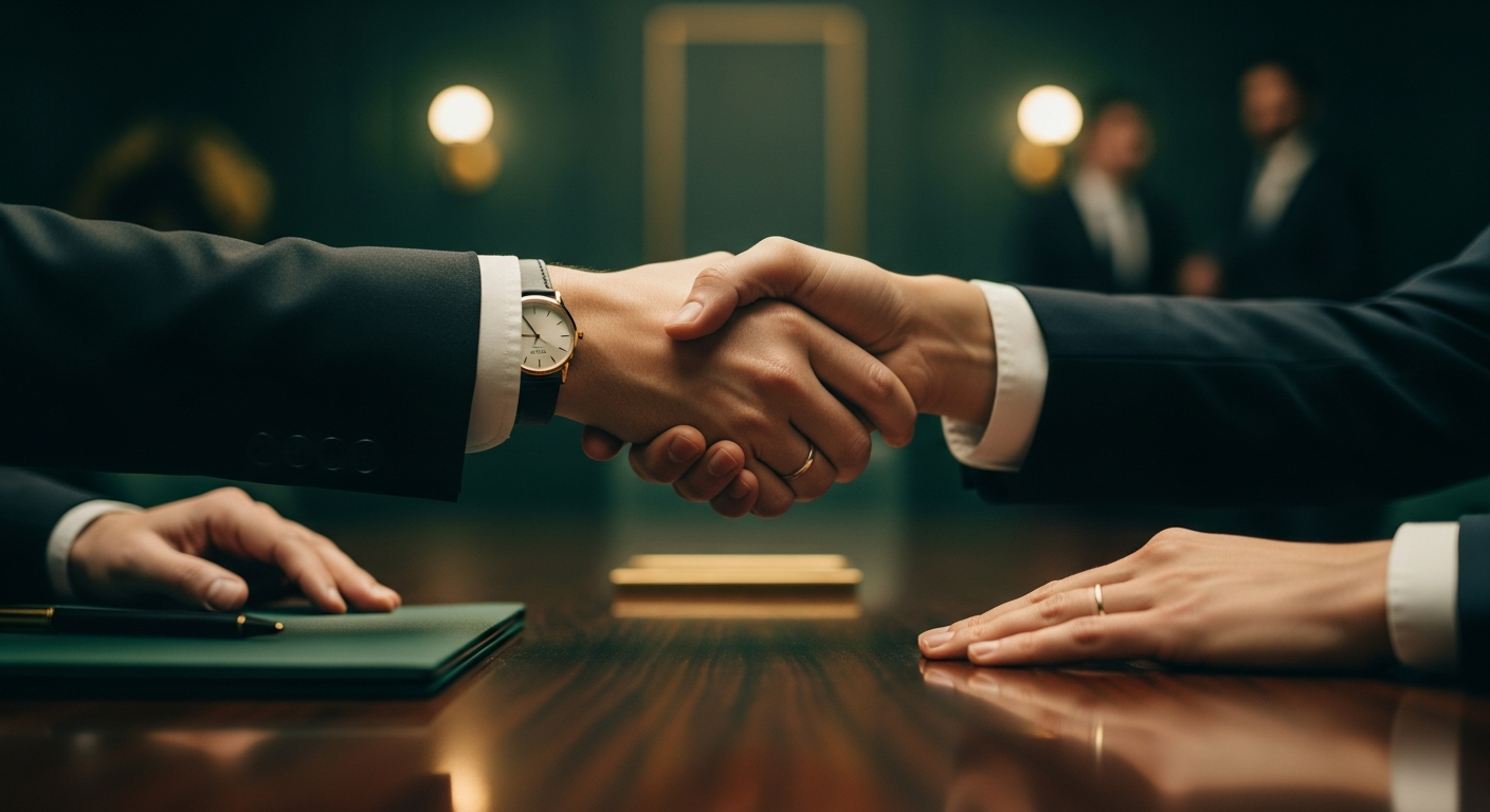 Handshake in luxury boardroom
